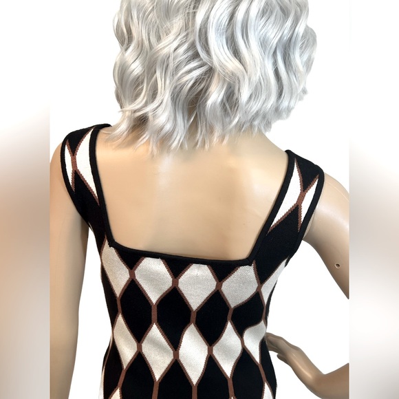 House of Harlow 1960 NWT Size S Black Cream Harlequin Knit Midi Dress (0473) - Picture 6 of 8